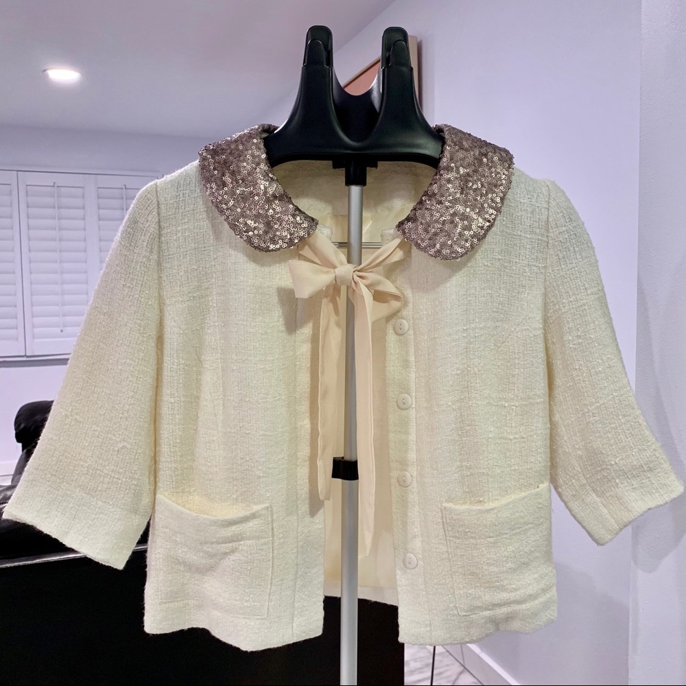 Monteau Sequin Collar w/ Accent Bow Coat